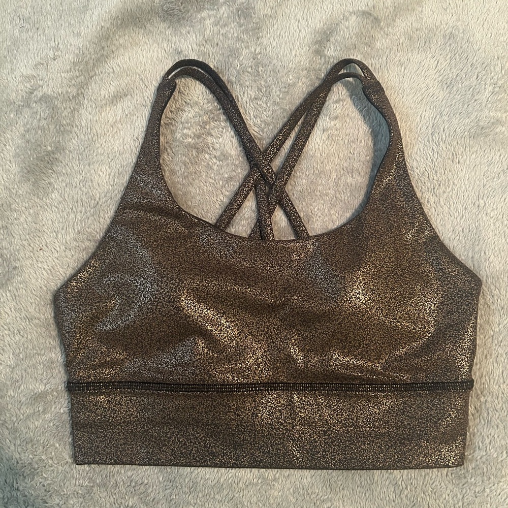 Lululemon Strappy Sports Bra Black with Gold Sparkle - Size 6